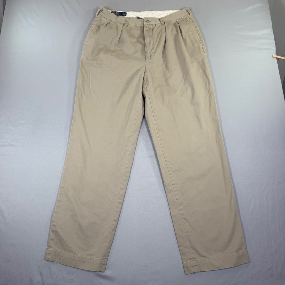 Polo Ralph Lauren Mens Andrew Pant Khaki Tan Pleated Chino Trousers 34/32